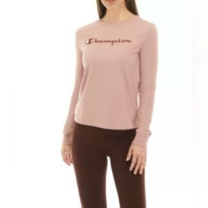 Champion Classic Pink Logo Long Sleeve Athleisure T-Shirt in Size Extra Small